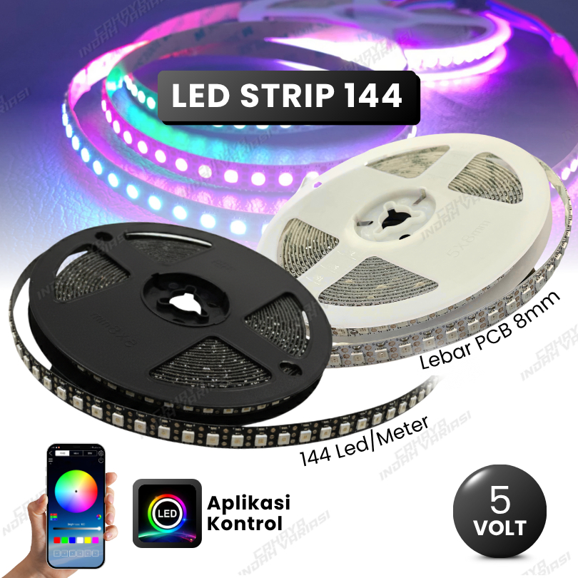 LAMPU LED STRIP RGB WS2812B 5V 144 LED PER METER LEBAR 8MM PCB HITAM PUTIH LAMPU LED RGB WS2812B 8 M