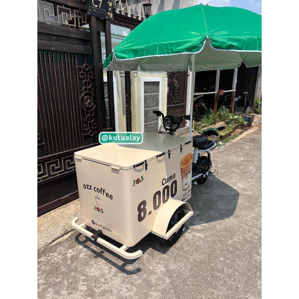 Custom Gerobak Jualan Keliling Sepeda Listrik untuk Makanan Minuman Es Starling Kopi Keliling