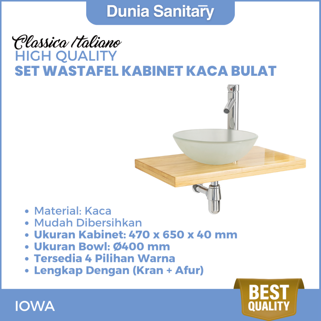 CLASSICA ITALIANO SET Kabinet Wastafel Kaca Kamar Mandi Bulat | MODERN MINIMALIST Lengkap Dengan Kra