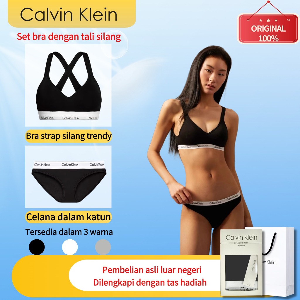 Set Bra Wanita Calvin Klein Asli - Set Bra Olahraga Push-Up Tanpa Kawat - pakaian dalam ck