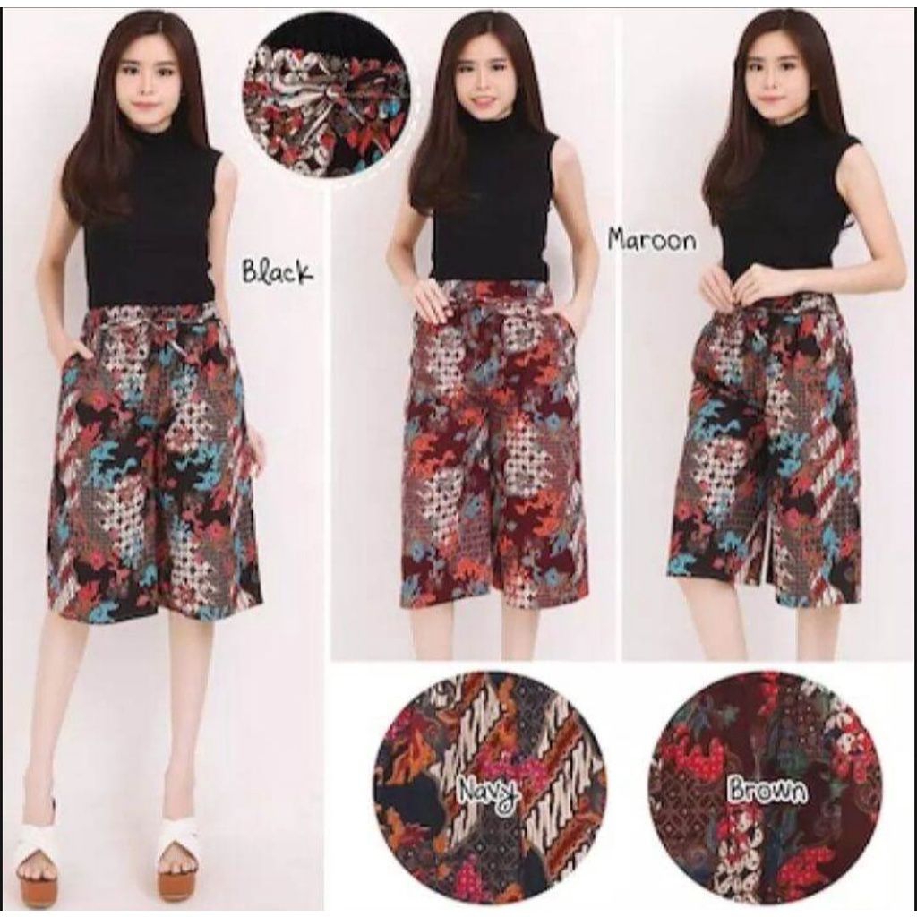 celana kulot wanita santai harian 7/8 batik katun