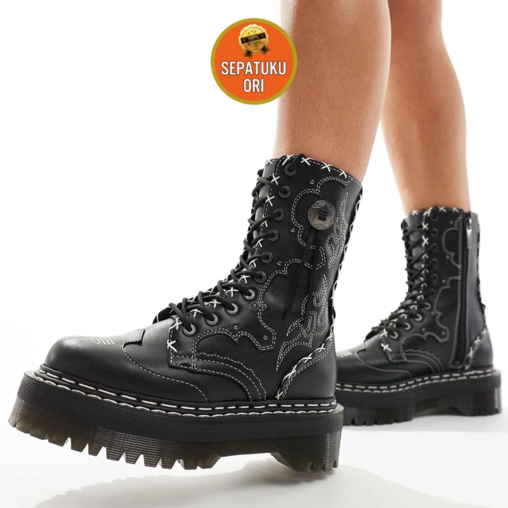 SEPATU BOOTS DR MARTENS UNISEX JADON 10 WESTERN GOTHIC BOOTS IN BLACK NEW ORI BNIB