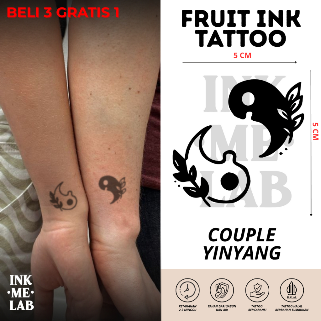 INKMELAB - COUPLE YINYANG Fruit Ink Temporary Tattoo 5X5CM - Tato Temporer Semi Permanen Tahan 3 Min