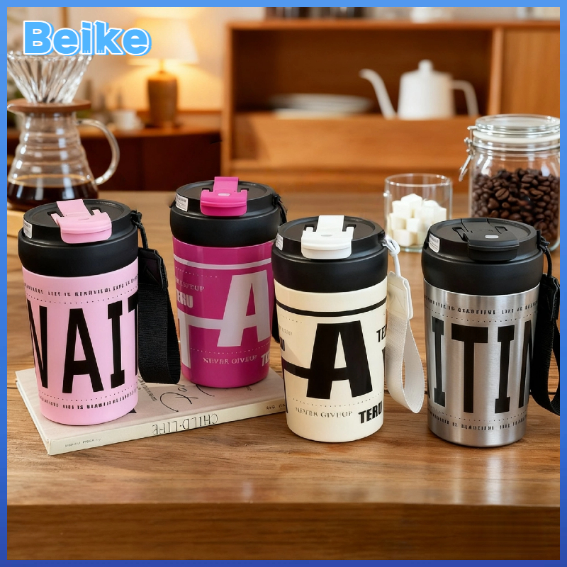 Beike(COD)Cangkir Kopi 400ml Baru, Termos Vakum Stainless Steel 316 — Cangkir Kopi dengan Tali, Coco