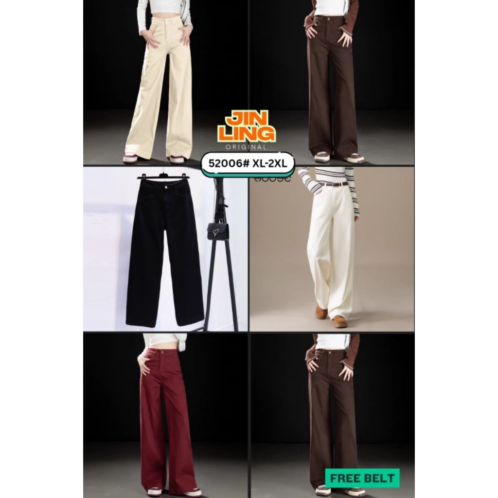 celana kulot soft jeans jinling free belt import
