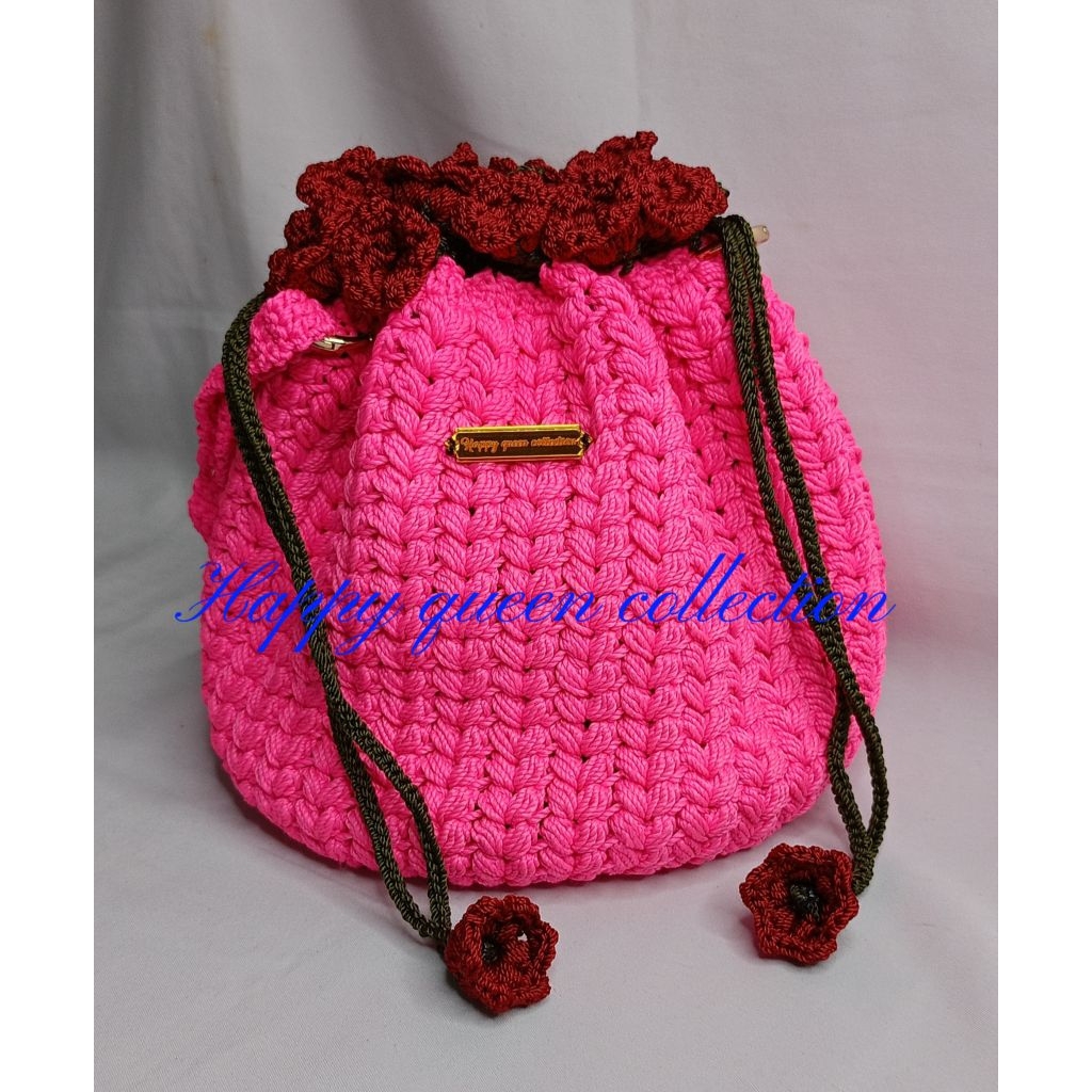 TAS RAJUT SELEMPANG MOTIF HANDMADE {pink stabillo}