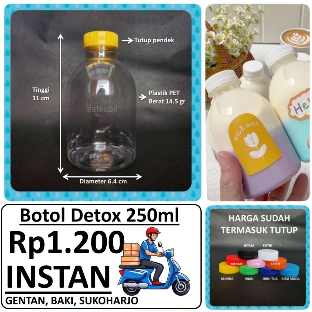 (INSTAN) Botol Detox 250ml / botol plastik 250ml (isi 50 botol)