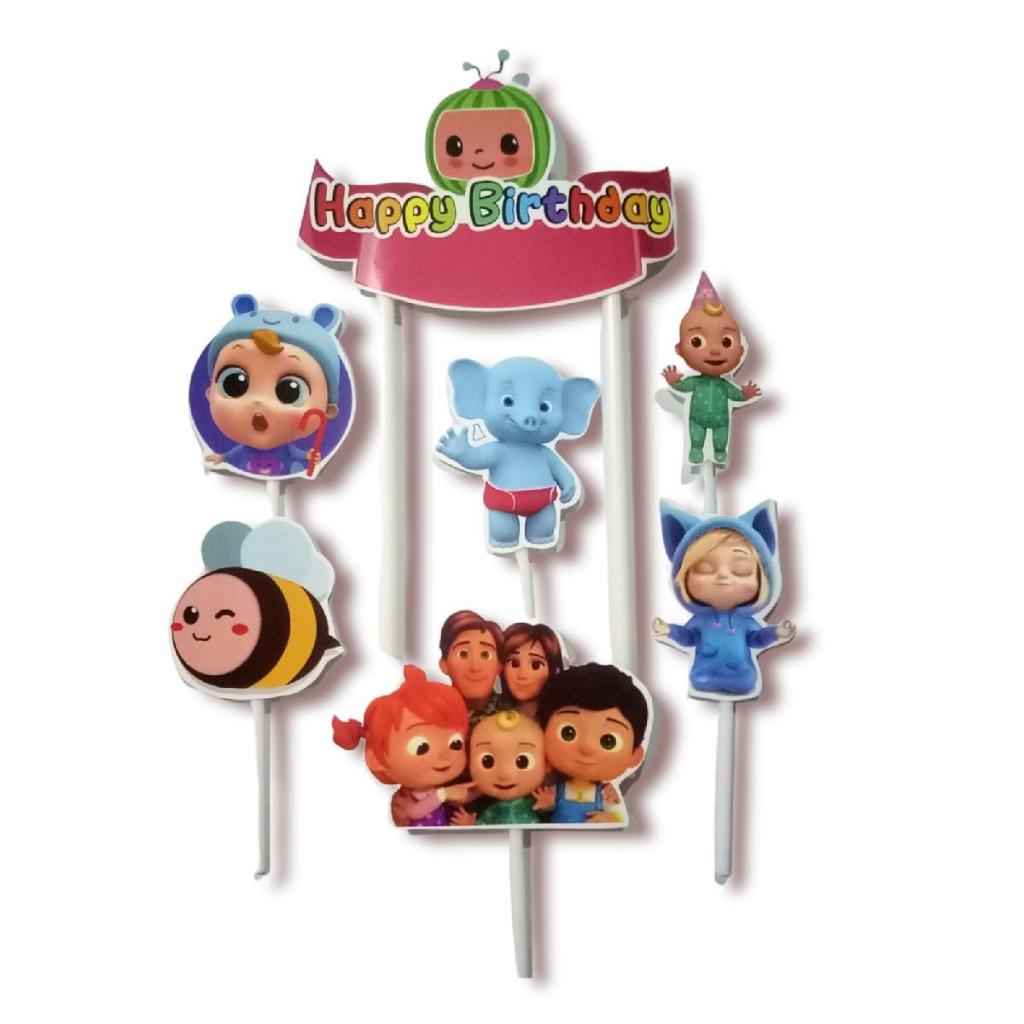 satu set cake topper hiasan kue ulang tahun karakter cocomelon coco melon