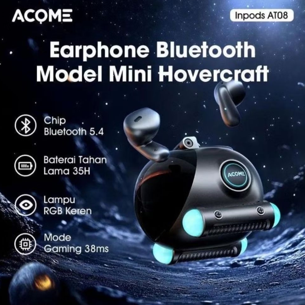 Inpods ACOME AT08 Earphone Wireless TWS Gaming Bluetooth 5 4 RGB Model Mini Hovercraft