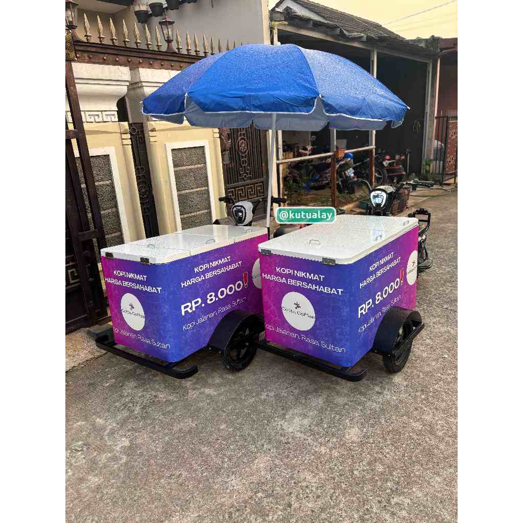 Custom Gerobak Sepeda Listrik untuk Kopi Keliling Es Starling Makanan Minuman