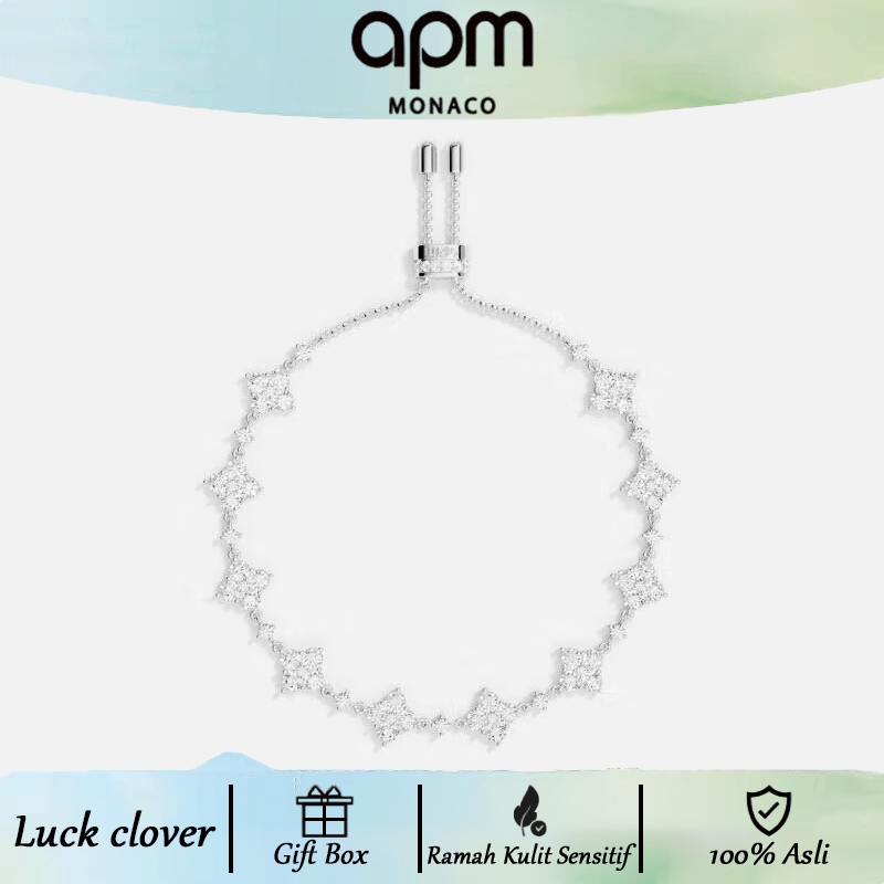 APM Monaco | Gelang Wanita - Perak 925 dengan Motif Daun Semanggi Elegan, Dapat Disesuaikan