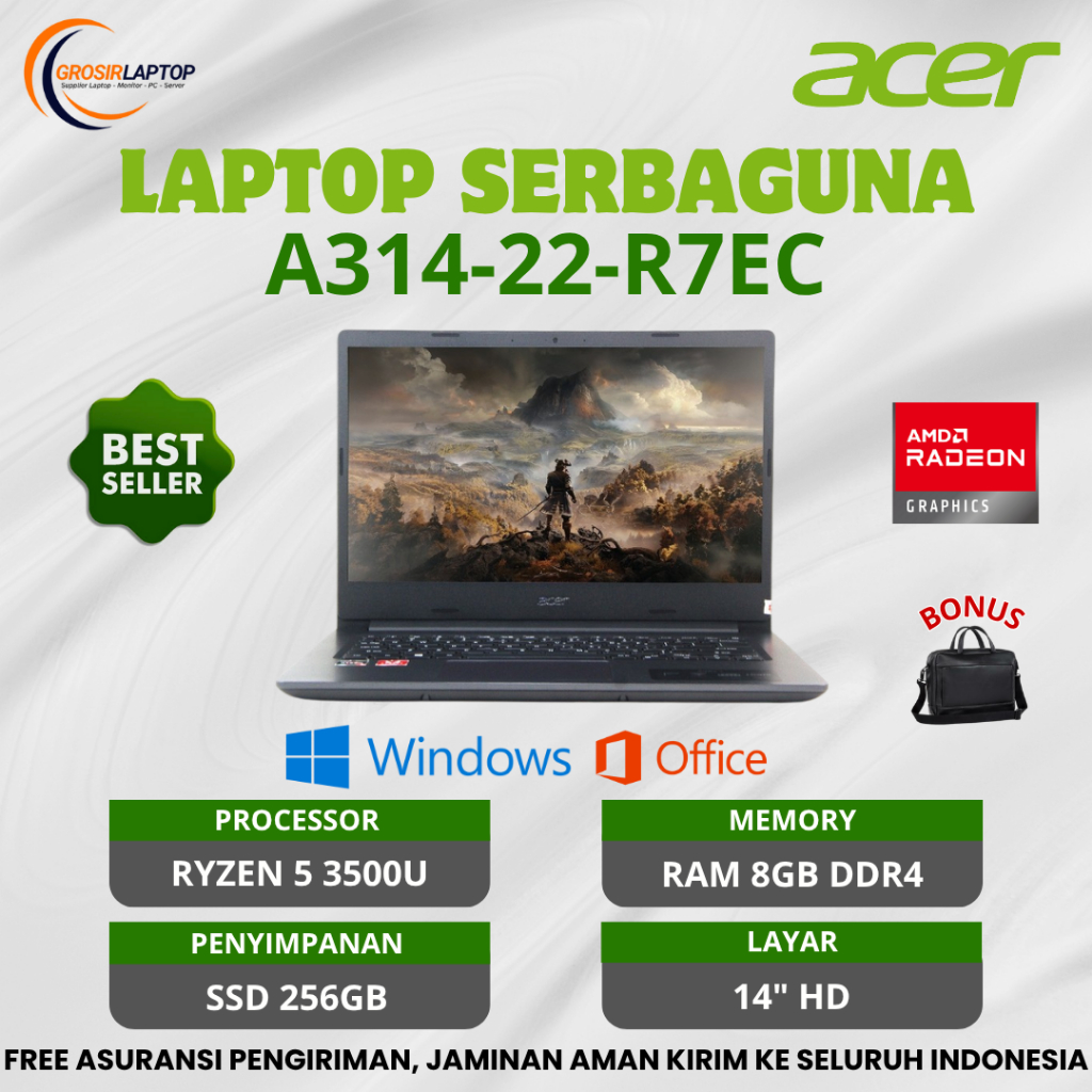 Laptop Acer Aspire 3 A314 - R7EC Ryzen 5 - 3500U Ram 8Gb Ssd 256Gb 14" - Laptop Ryzen 5 Murah