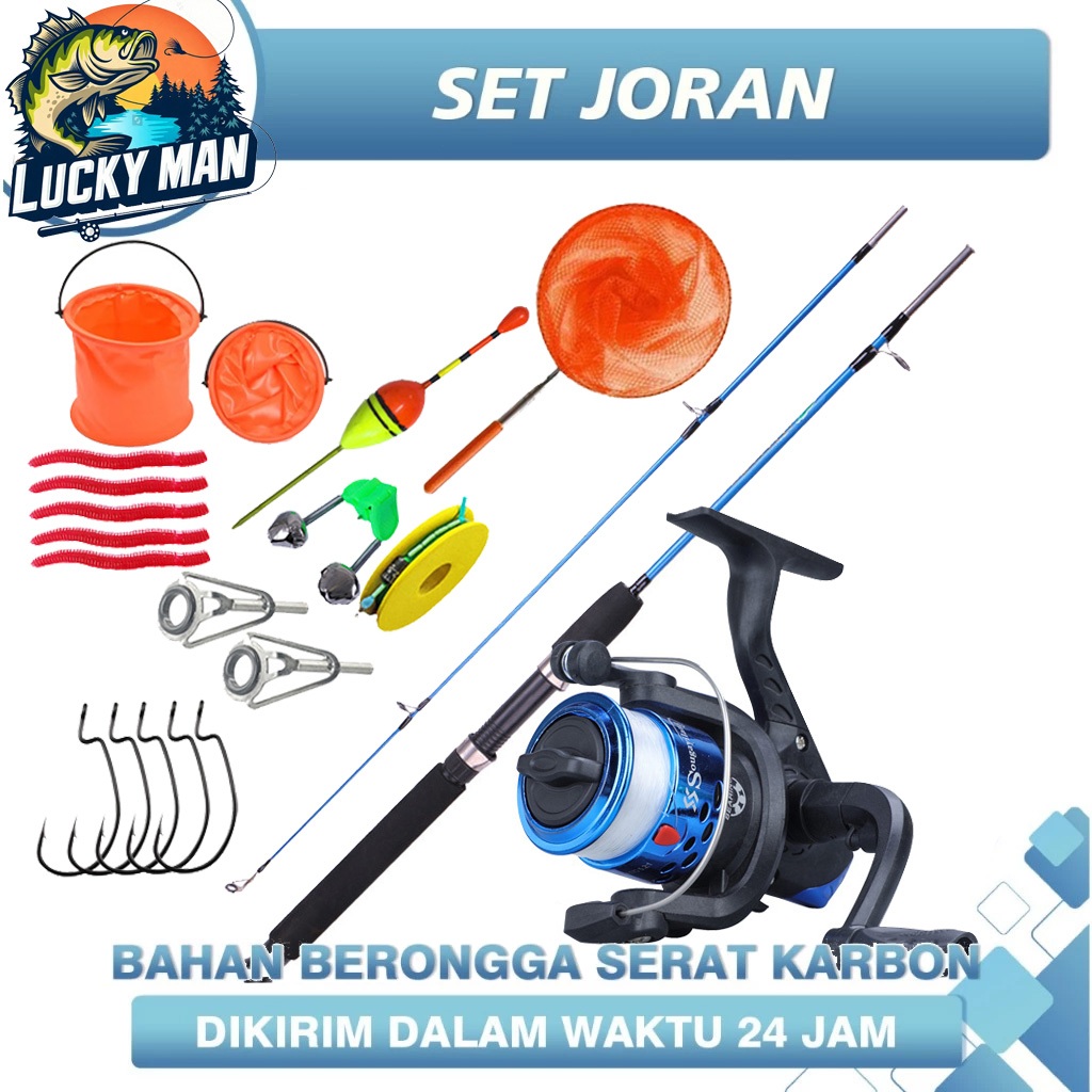 Lucky Man Joran Pancing Fiber Kuat Anti Slip pancingan 1 set lengkap murah pancing 1 set alat pancin