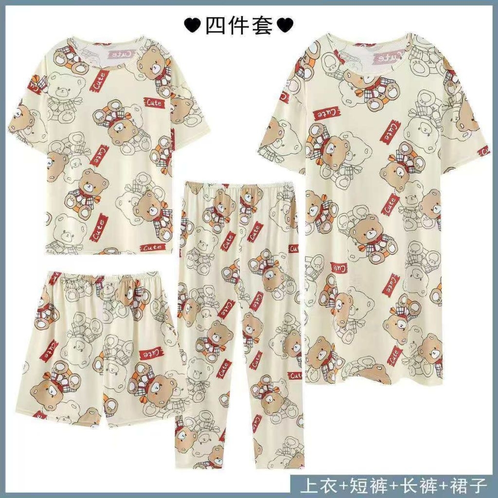 PIYAMA 4 SET WANITA DEWASA JUMBO LEMBUT DAN DINGIN/ 4in1 baju tidur set daster celana pendek dan cel