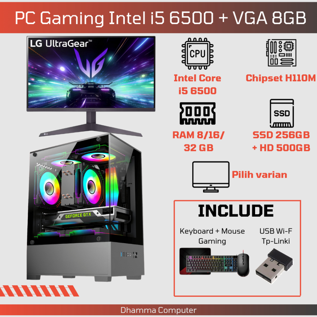 Paket Lengkap PC Gaming i5 6500 VGA 8 GB Komputer Rakitan Gaming + Monitor Rakitan Fullset i5 Gen 6 
