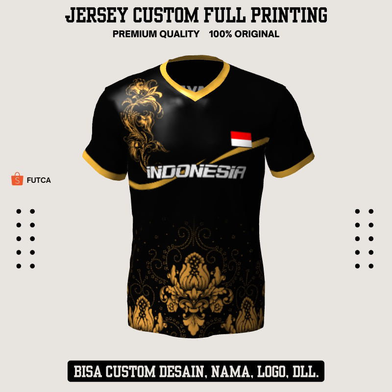 Kaos Jersey Futsal Hitam Gold Motif Batik 276 - Jersey Olahraga