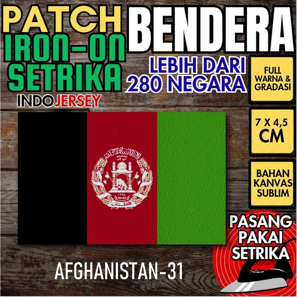Indojersey Patch Bendera AFGHANISTAN Iron-On Kanvas Sublimasi Persegi Kotak 7 x 4.5 cm Baju Kaos Jer