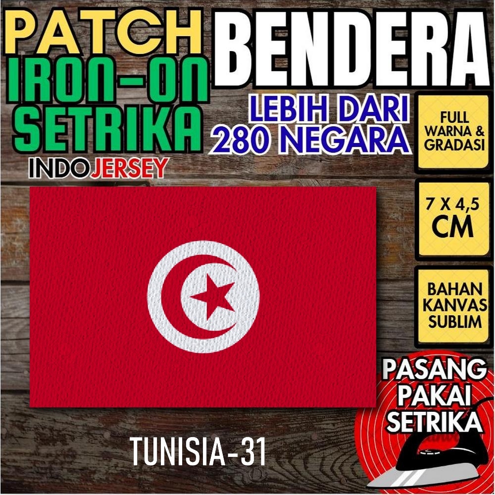 Indojersey Patch Bendera TUNISIA Iron-On Kanvas Sublimasi Persegi Kotak 7 x 4.5 cm Baju Kaos Jersey 