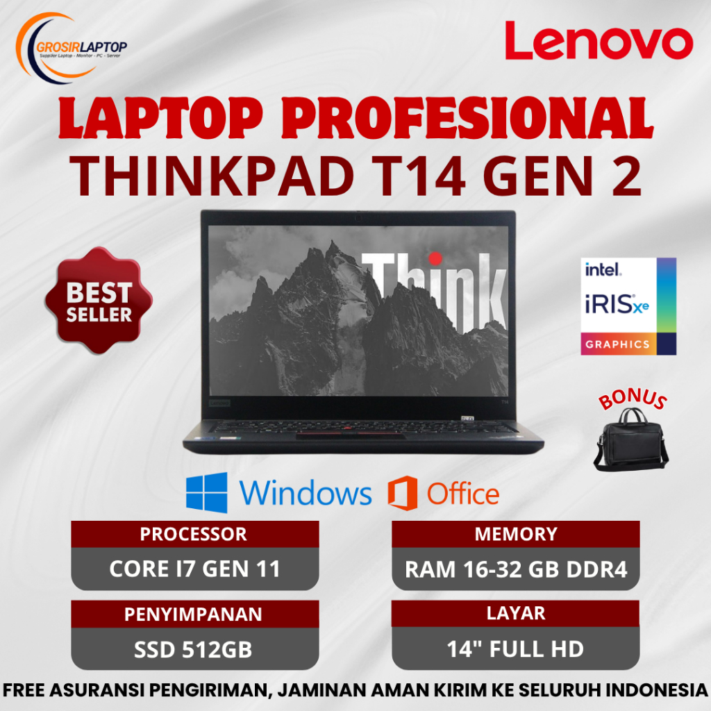 Laptop Lenovo Thinkpad T14 Core i7 - 1185G7 Ram 32GB SSD 512GB 14" FHD Fingerprint