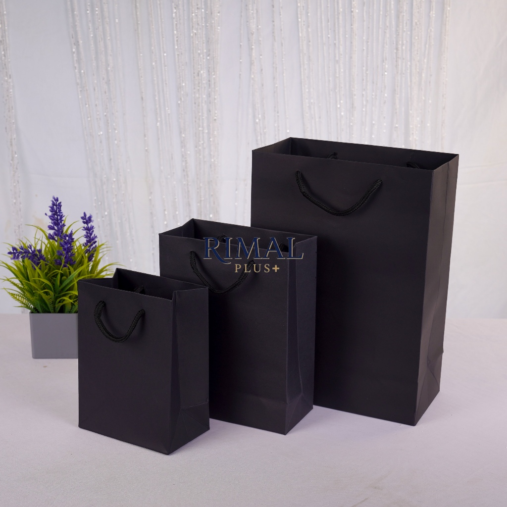 Paper Bag Hitam Polos Premium Rope Handles | Hampers Ramadhan Ramah Lingkungan Eco Friendly | Berbag