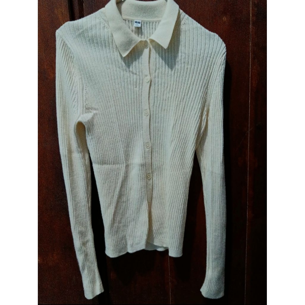 Merino Ribbed Polo Cardigan by Uniqlo - size L
