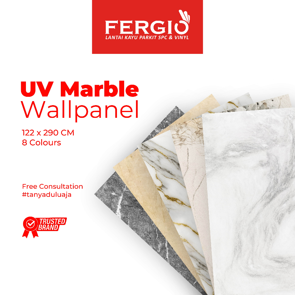 FERGIO UV Marble 2D Wall Panel Stone | Tebal 3mm, Ukuran 122cm x 290cm | Wallboard PVC Marmer