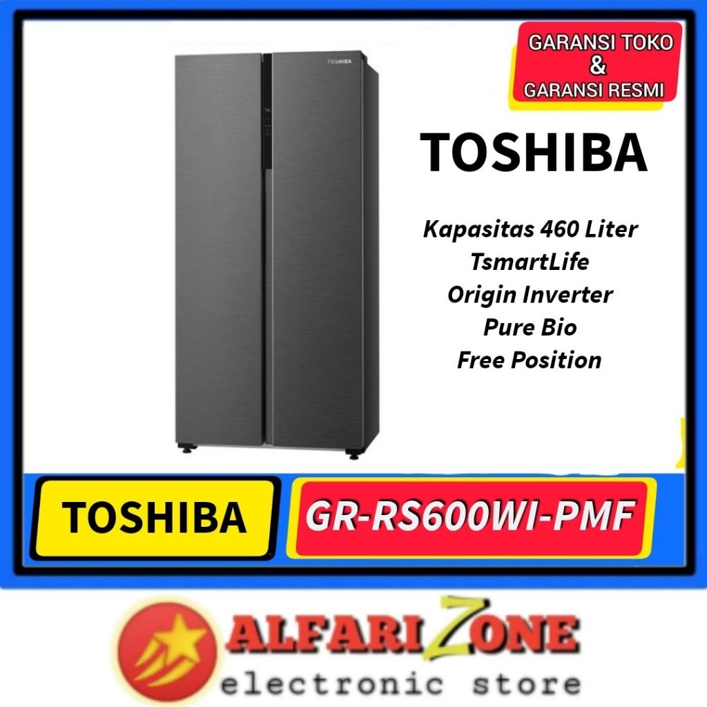 Kulkas Side by Side TOSHIBA GRRS600WI INVERTER Kulkas Toshiba GR-RS600WI PMF 460 L Origin Inverter