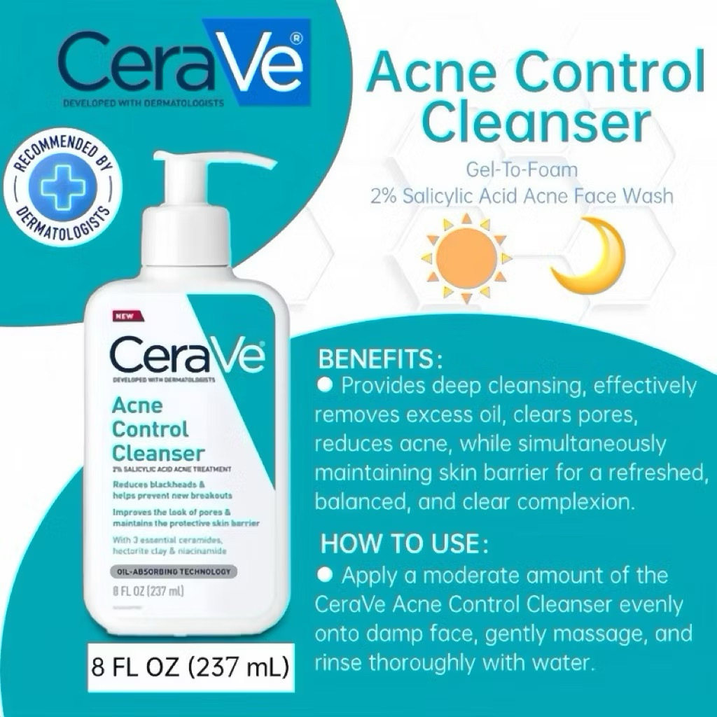 Cerave 237ml Cerave SA Lotion For Rough & Bumpy Skin/Crave Acne Control Cleanser/Acne Control 2% Sal