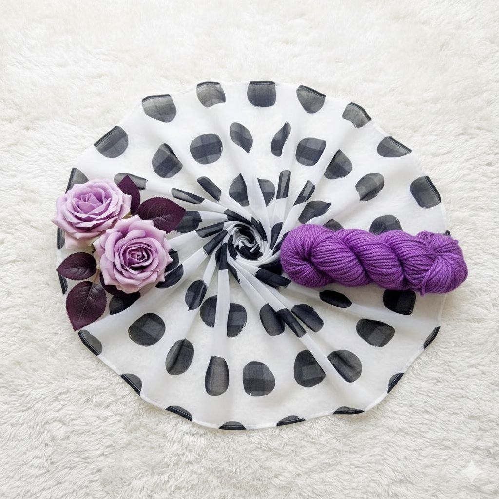 Kain Ceruty Motif Bunga Polkadot Hitam Besar – Bahan Ceruty Premium, Jatuh & Adem, Cocok Gamis, Dres