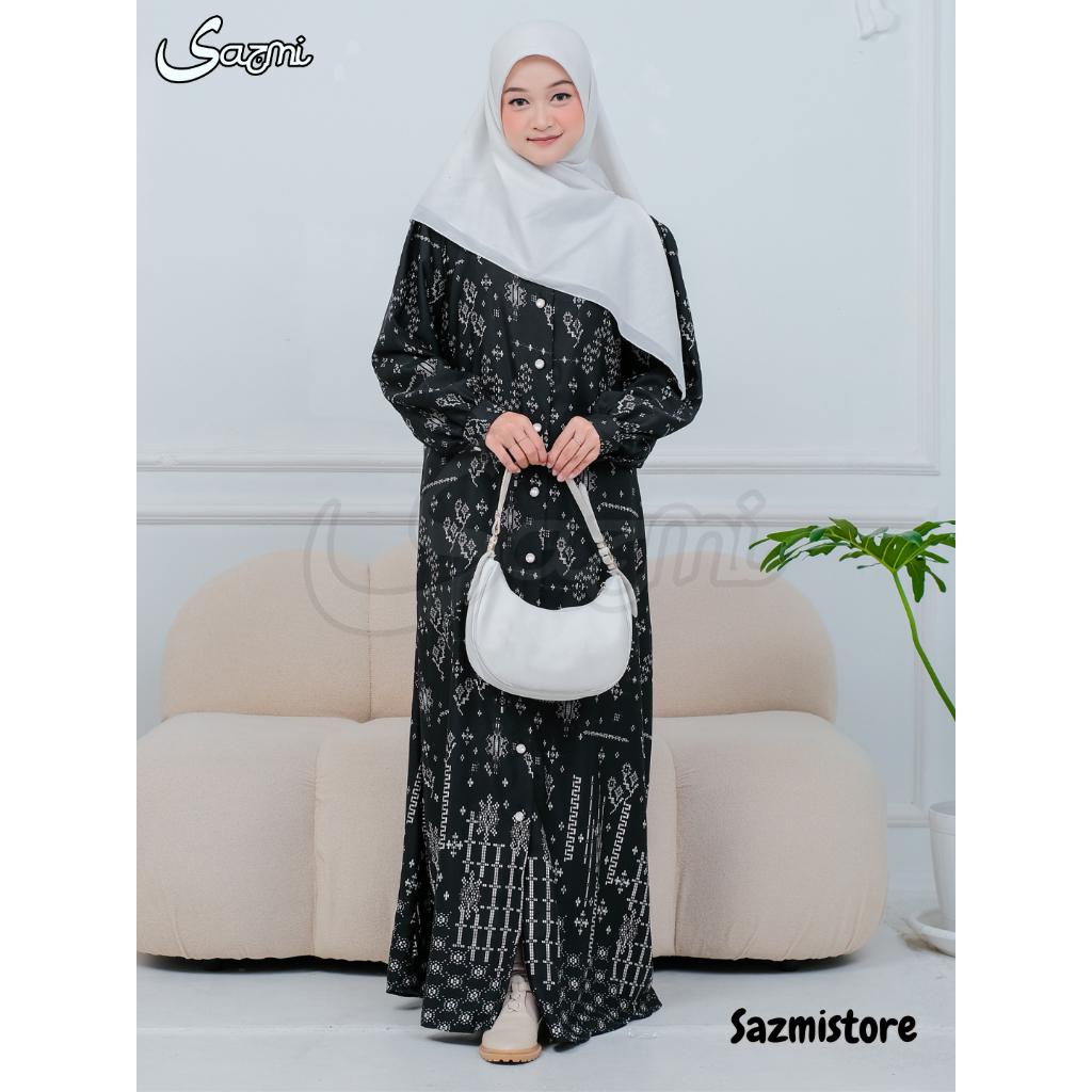 Sazmistore - Gamis Kondangan Dotmatrix Black Dress Pesta Maxmara Luxury Motif Terbaru