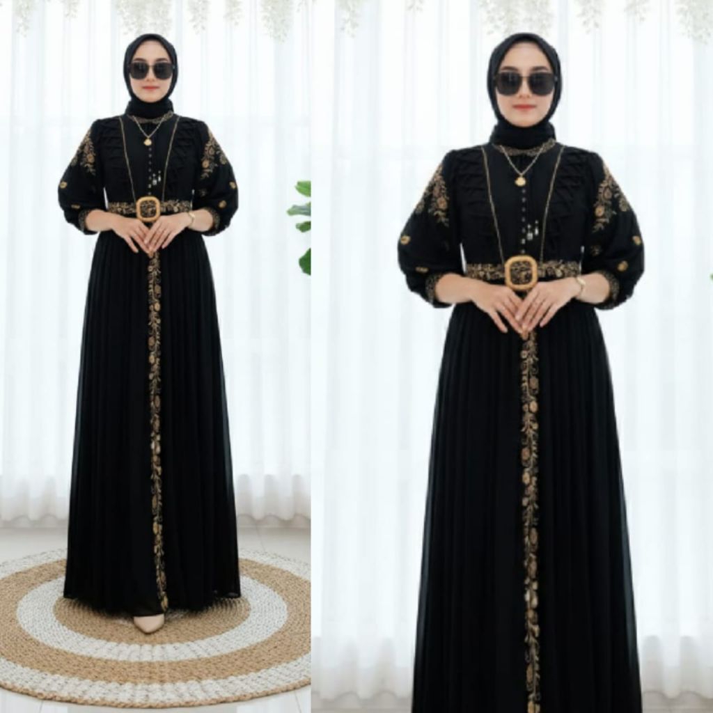 Dress Wanita Gamis Wanita Bahan Ceruty Baby Doll Motif Renda Gamis Pesta Kondangan Terbaru