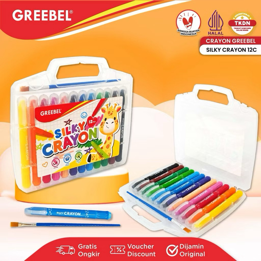 GREEBEL Silky Crayon Krayon 12 Warna / Crayon Halus Greebel / Crayon Putar