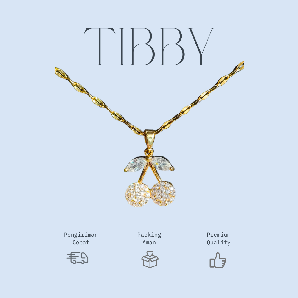 TIBBY VELA – Kalung Emas Mewah Liontin Buah Cherry Kristal Putih Elegan