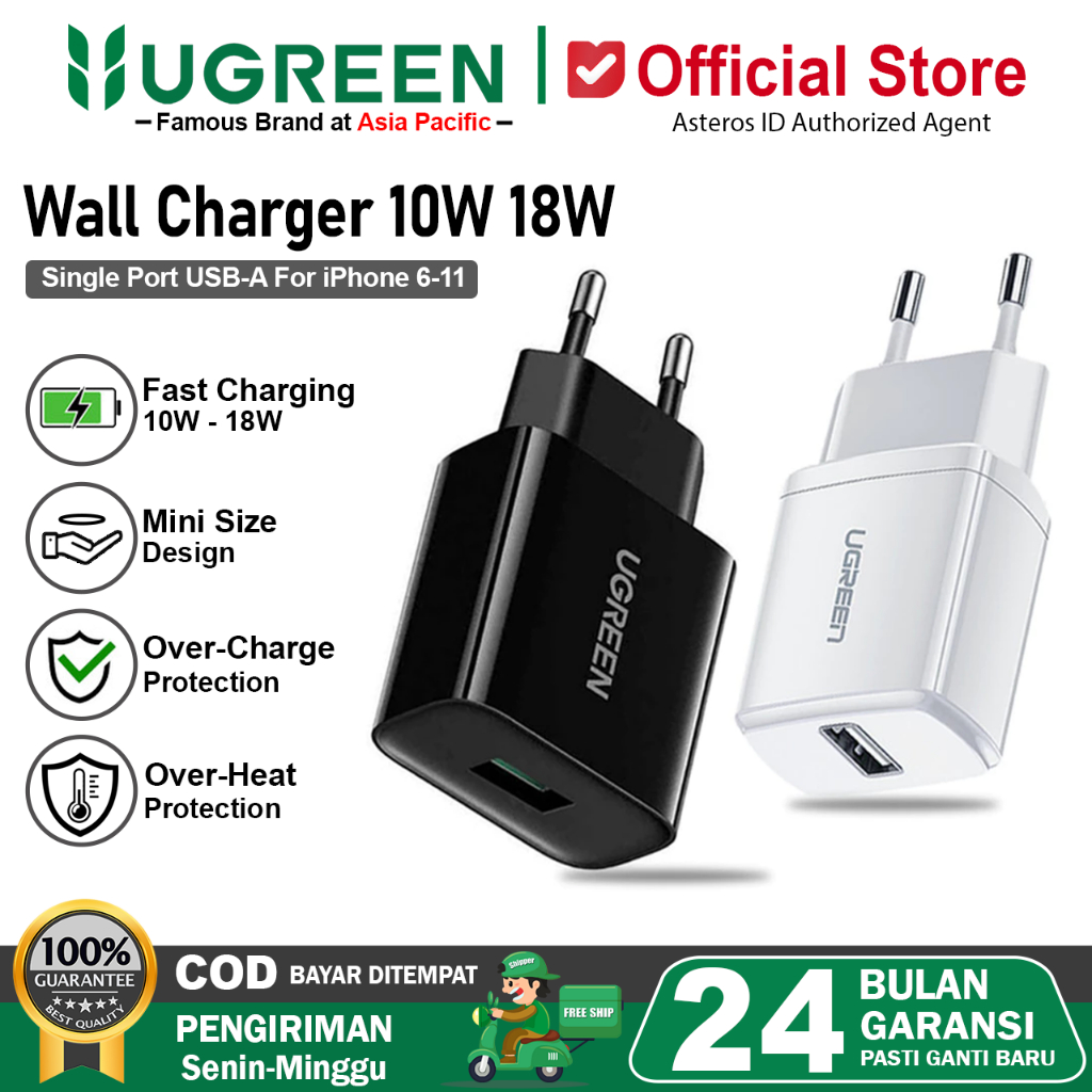 UGREEN Kepala Charger iPhone 5 6 7 8 X Xs Xr Fast Charging 10w 18w