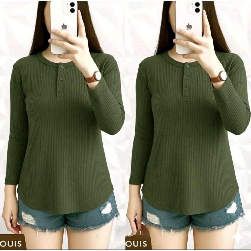 ATASAN WANITA KERAH SHANGHAI / KAOS POLOS WANITA KANCING 3 / BLOUSE WANITA OVAL