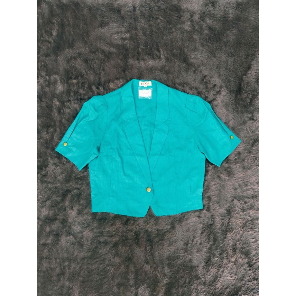 KOGA Women Crop Rami Tosca Green Short Puff Sleeve Fashion Daily Blazer/ Crop Outer/ Jas Daily Wanit
