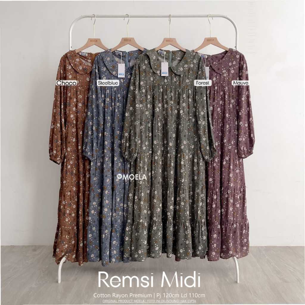 Remsi Midi Original Moela Cotton Rayon Premium Dress Midi Resmi Moela
