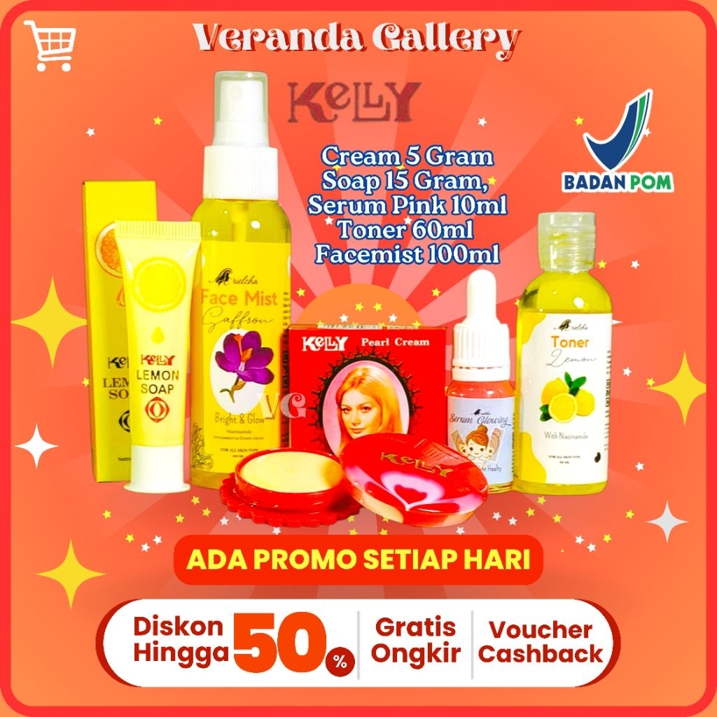 BPOM - 5in1 Paket Kelly lengkap cream kelly + sabun kelly lemon + toner lemon + serum glowing
