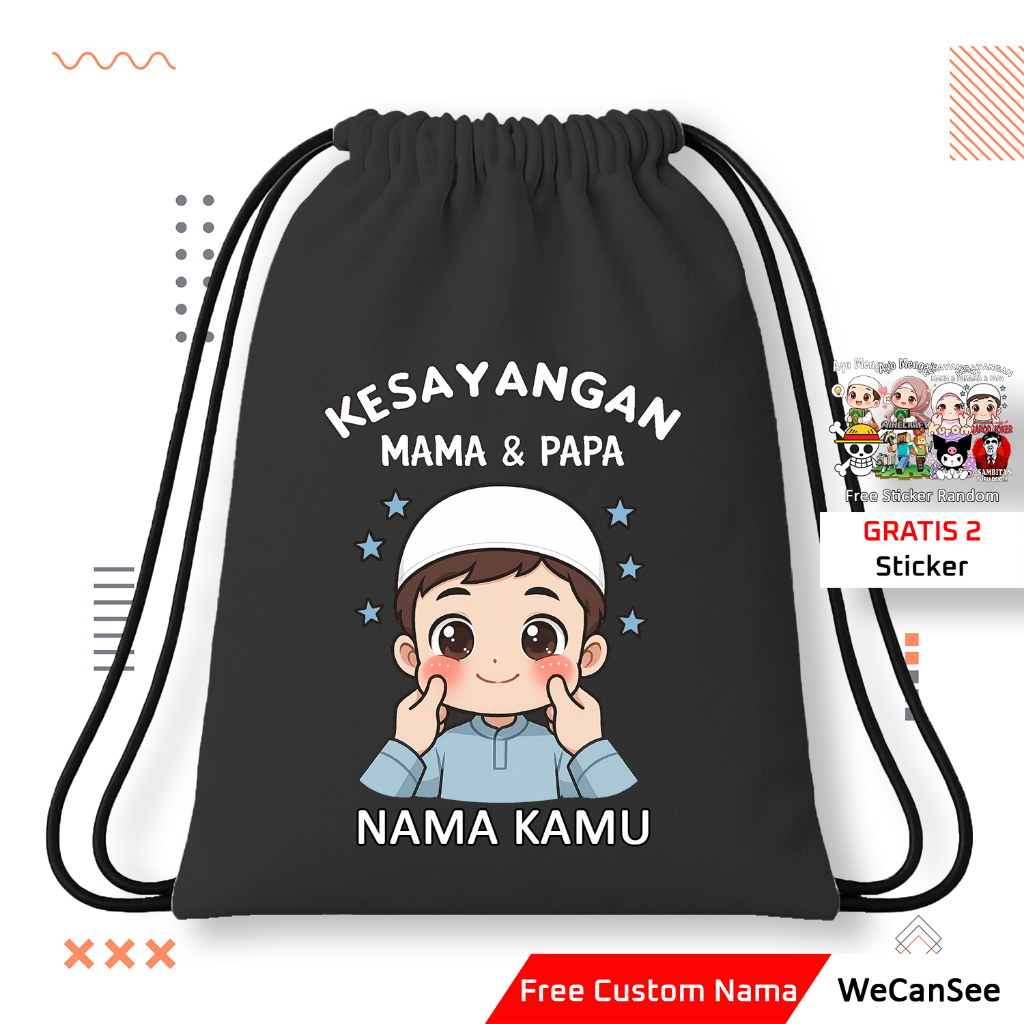 Tas Serut | Tas Serut Anak | Tas Serut Kesayangan Mama Papa Custom Nama | Tas Serut Anak Laki-Laki