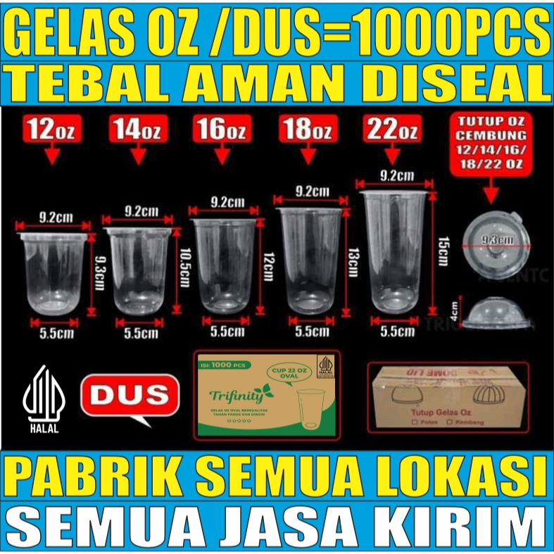 Gelas oz HALAL Oval Tebal 8gr 12oz 14oz 16oz 18oz 22oz Datar Rata Dus Bening Cup Bulat Dus RSL