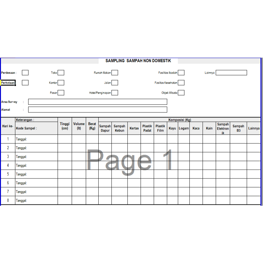 Template Excel Logbook/Pencatatan Sampling Sampah