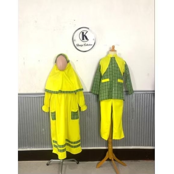 Seragam TK/TPQ/TPA anak 3-15 tahun kuning hijau kotak
