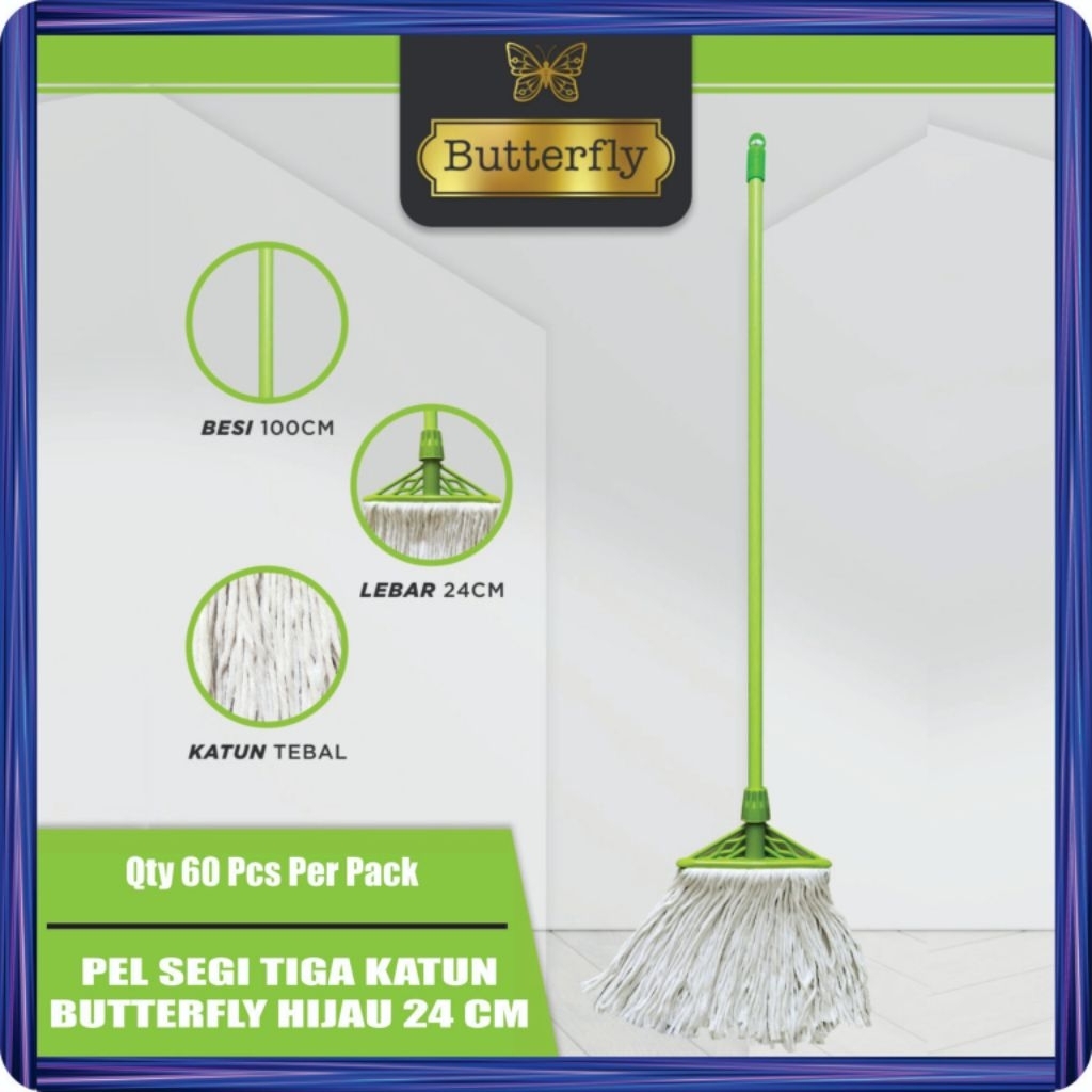 Butterfly - Alat Pel Katun Putih Tebal 20cm + Gagang Besi | Alat Pel Pembersih Lantai Rumah