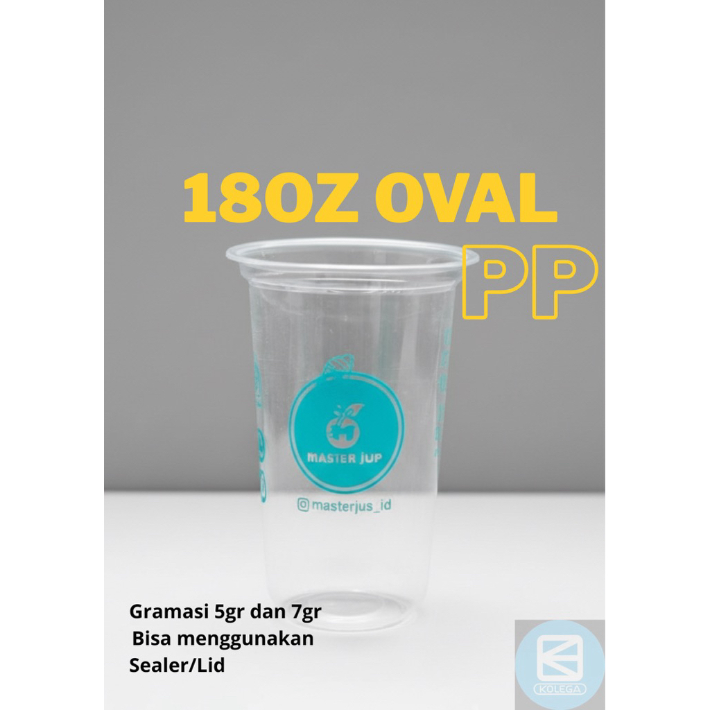 Gelas Cup Plastik, Sablon Gelas Cup 18oz Oval PP, Cup Gelas Murah