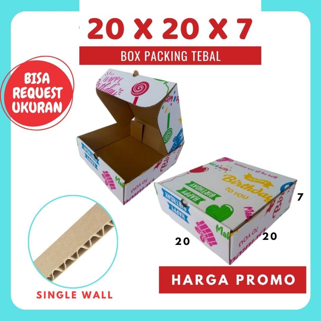 Kardus 20x20x7 LD Box Ultah Kado Happy Birthday Kemasan Kotak Kado Tas Kardus Hampers
