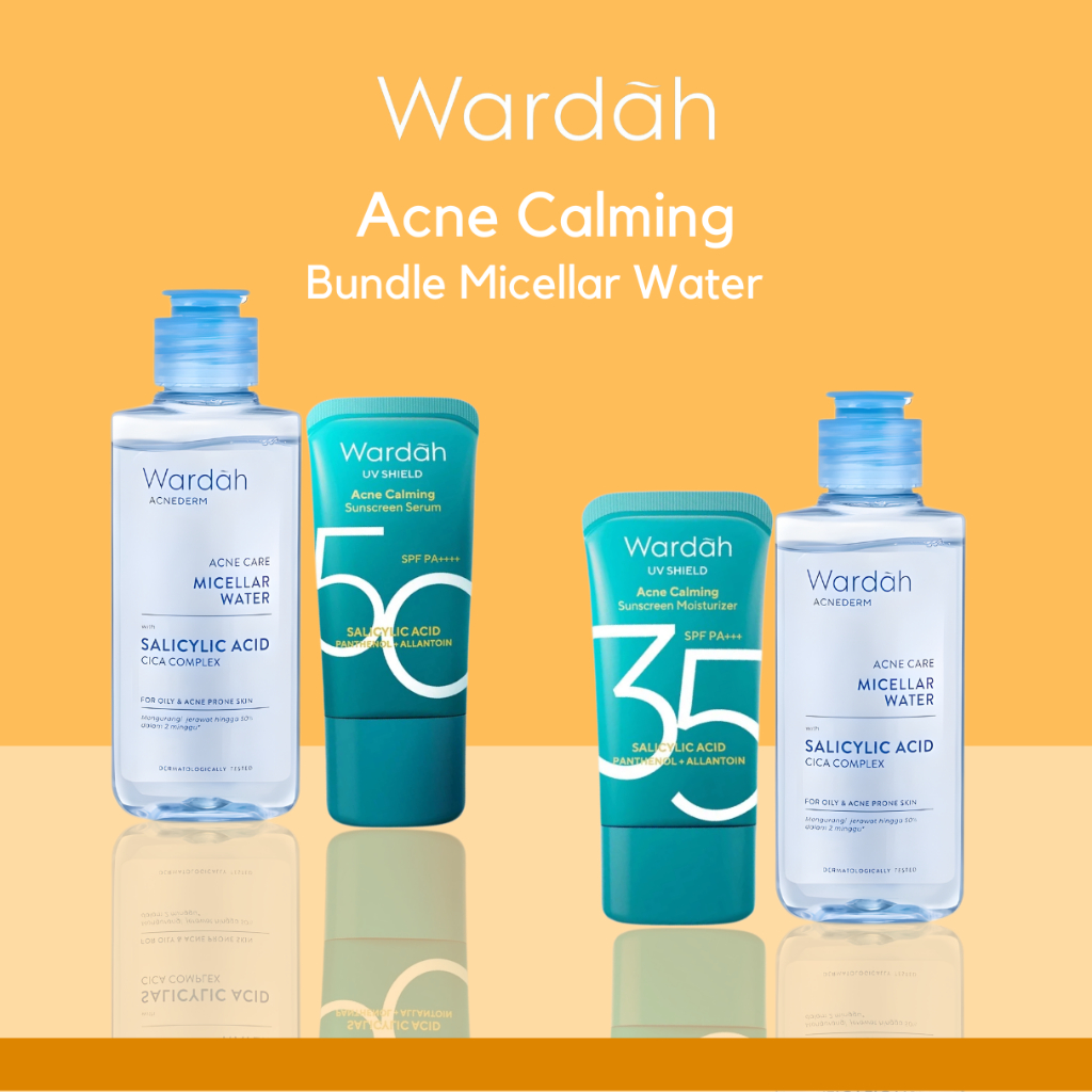 KianAyu* Wardah Paket 2in1 Sunscreen Acne Calming Spf50 Spf35 Bundle Micellar Water Acnederm 100ml