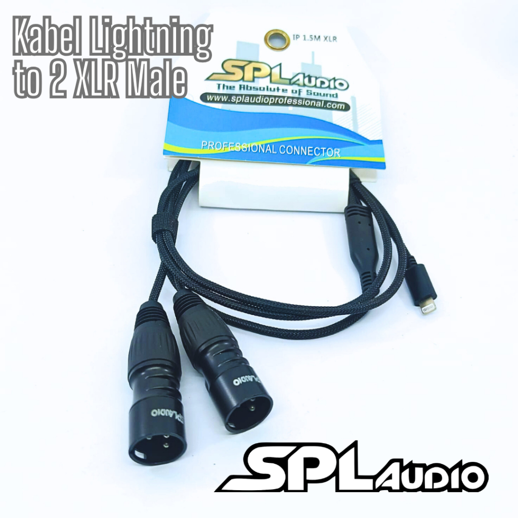 Kabel In Out Mixer ke Soundcard/HP 2 akai mono/2x XLR Male to Iphone Lightning Kabel SPL Audio 1.5m