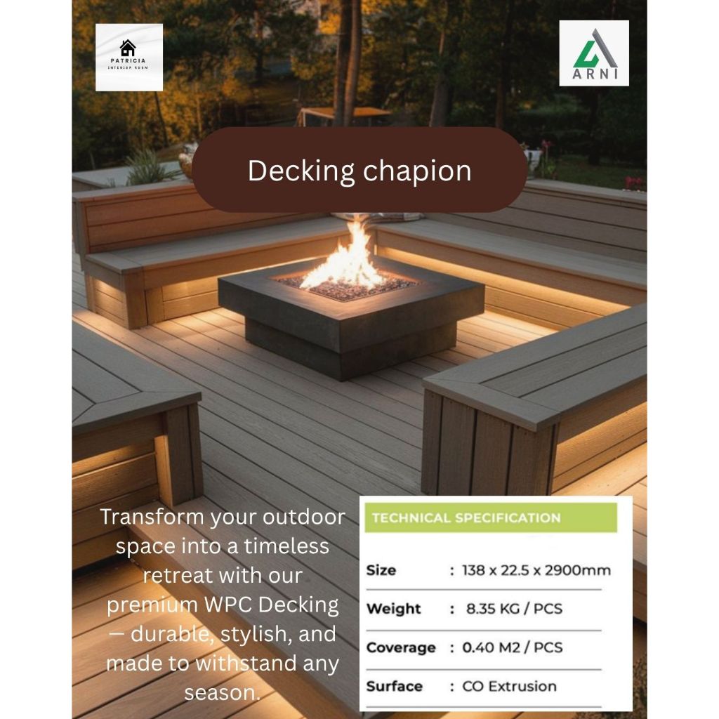 Decking WPC Premium | Dacking Lantai Premium | Lantai Outdoor Tahan Air & Anti Rayap