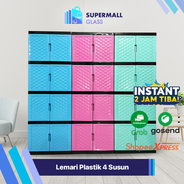 Supermall Glass COD Lemari Plastik Jumbo 2 - 4 Susun | Lemari Pakaian Plastik | Lemari Plastik Susun