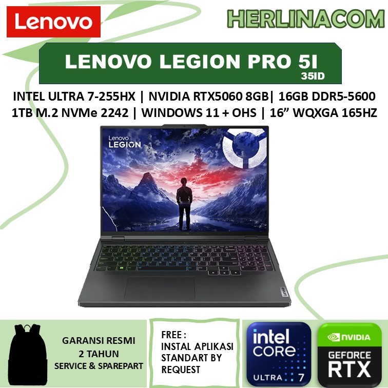 Lenovo Legion Pro 5i OLED RTX5060 8GB ULTRA 7 255HX 32GB 1TB ssd 16" WQXGA 165Hz W11 OHS
